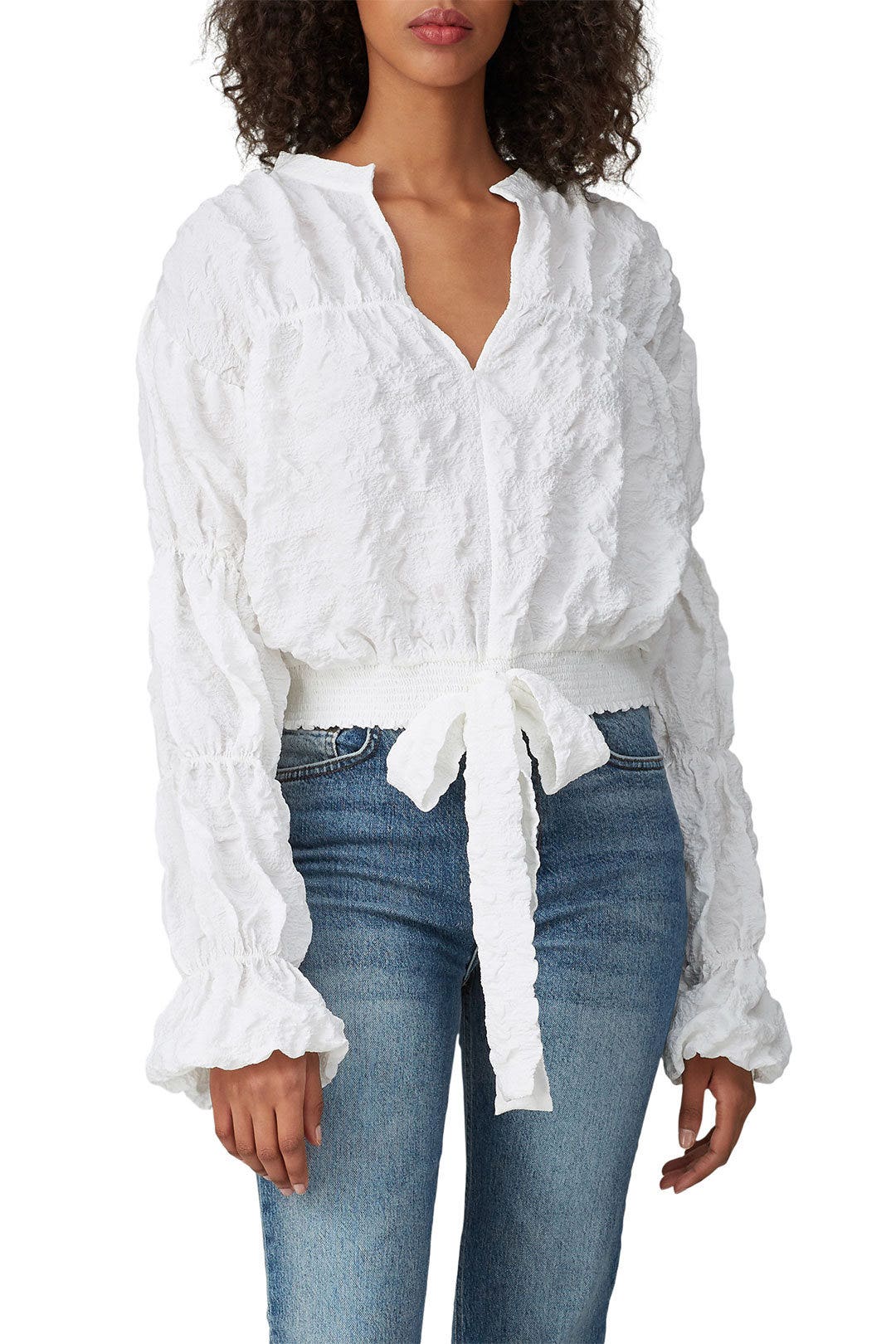 Smocked Tie Waist Top by Moon River 1