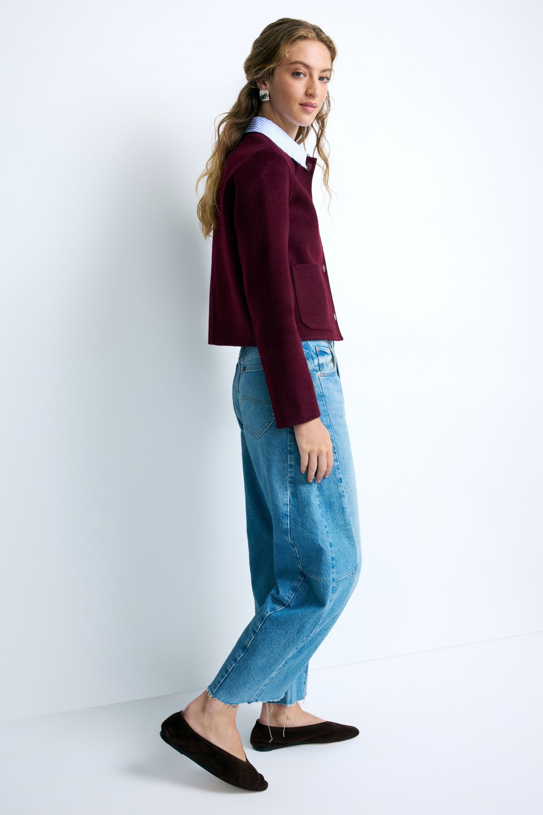 Burgundy Striped Collar Jacket by Claudie Pierlot 1