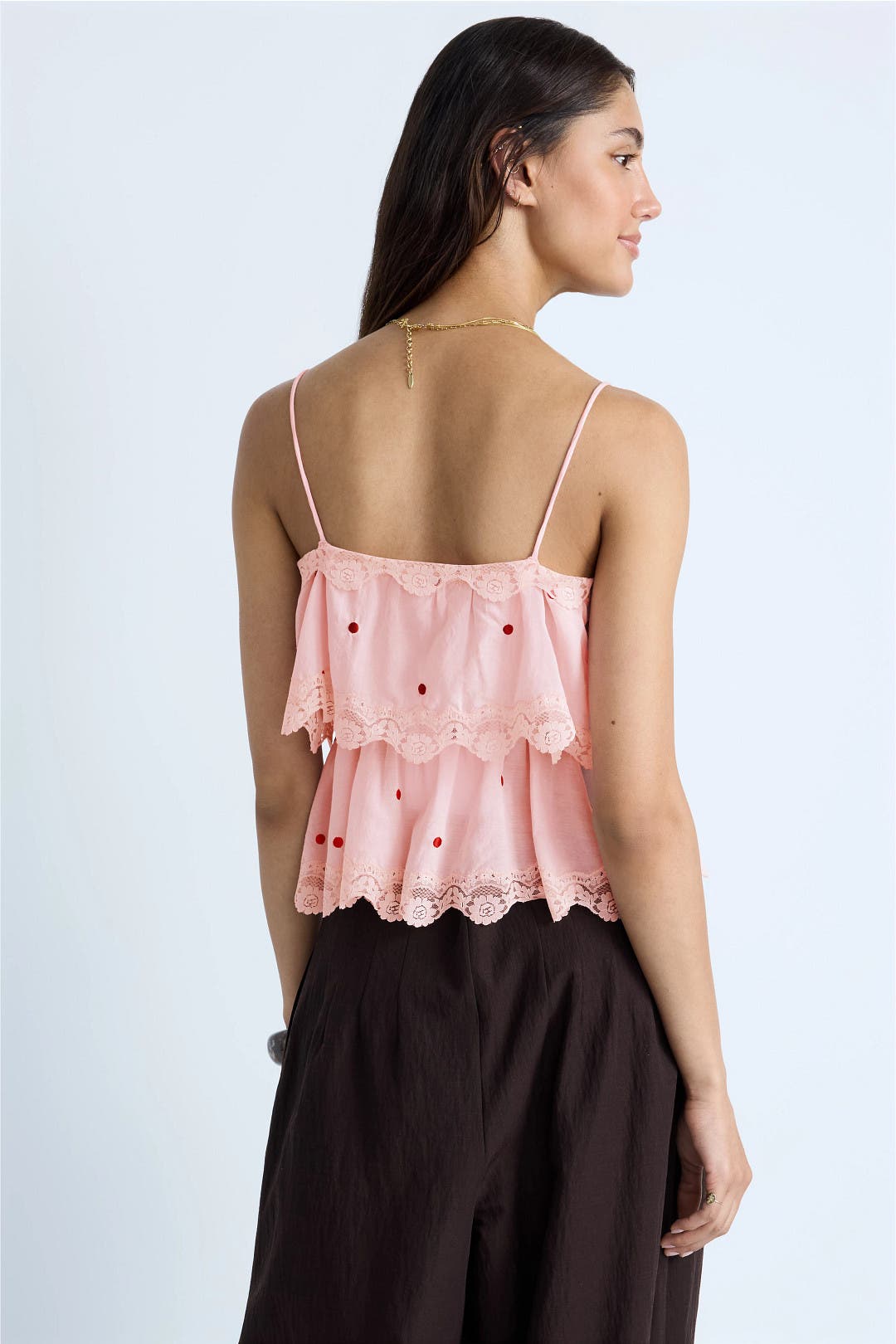 Polka Dot Embroidered Ruffle Top by RAHI | Rent the Runway