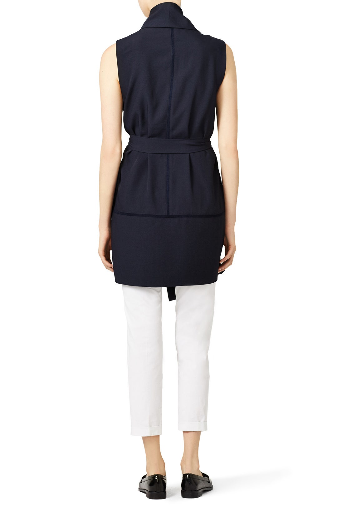 Navy Blue Asymmetric Frayed Trim Vest by VINCE. 1