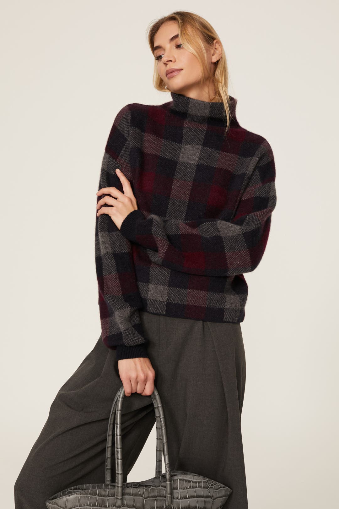 Checkered Turtleneck Sweater by NAADAM | Rent the Runway