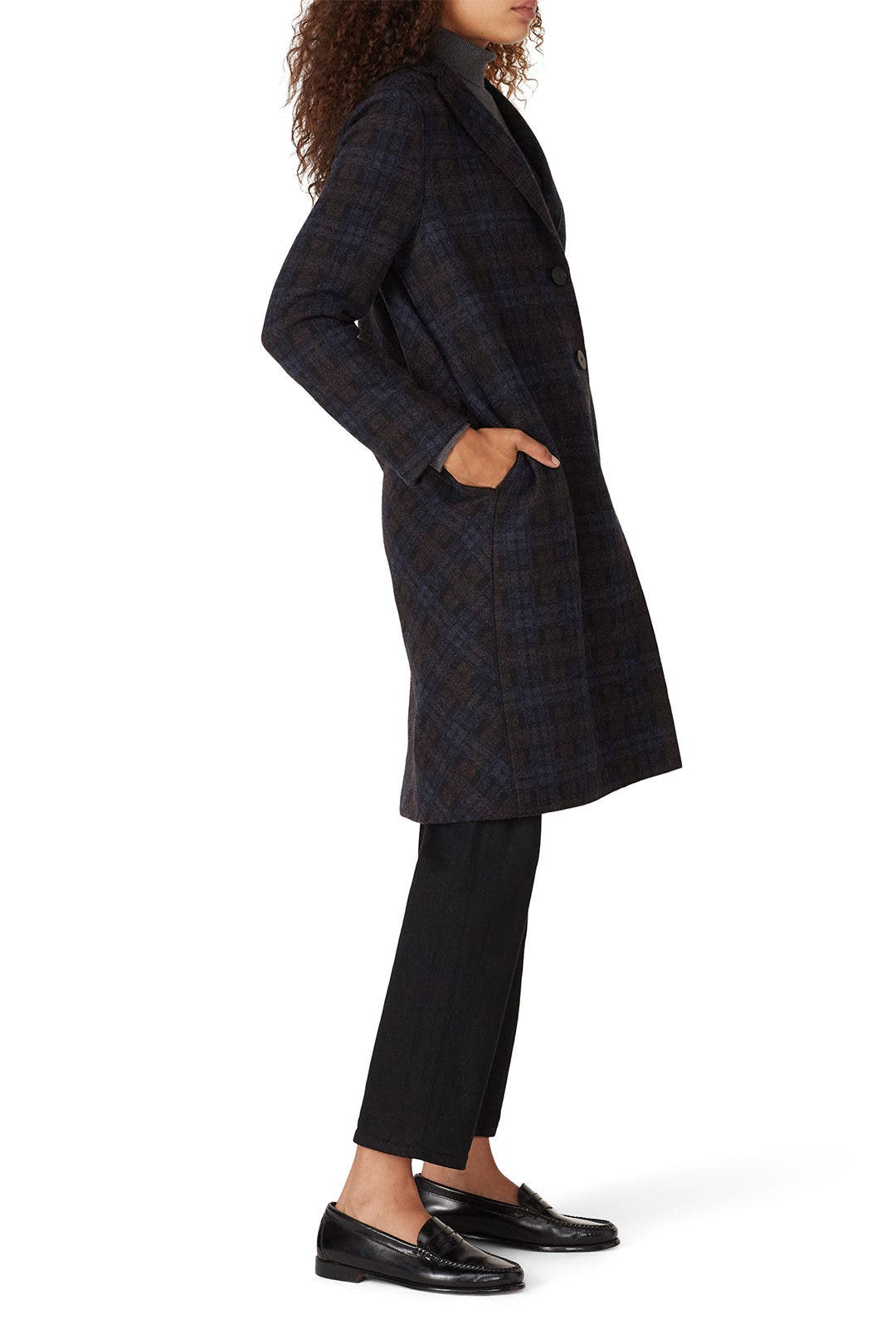 Navy Plaid Wool Coat by Harris Wharf London 1