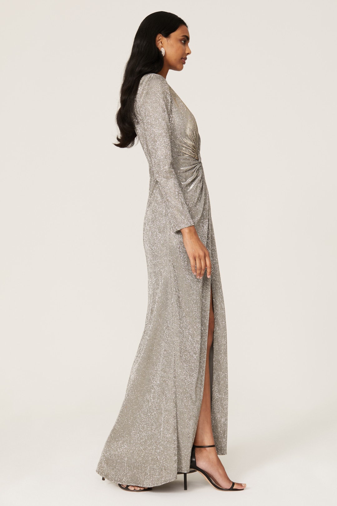 Silver Sequin V-neck Gown by Ieena for Mac Duggal 1