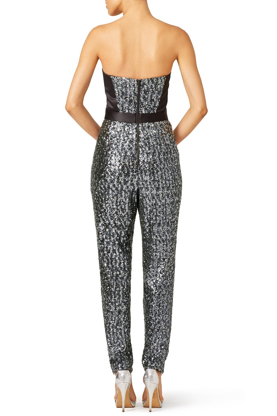 Silver Sequins Bustier Jumpsuit by Milly 1