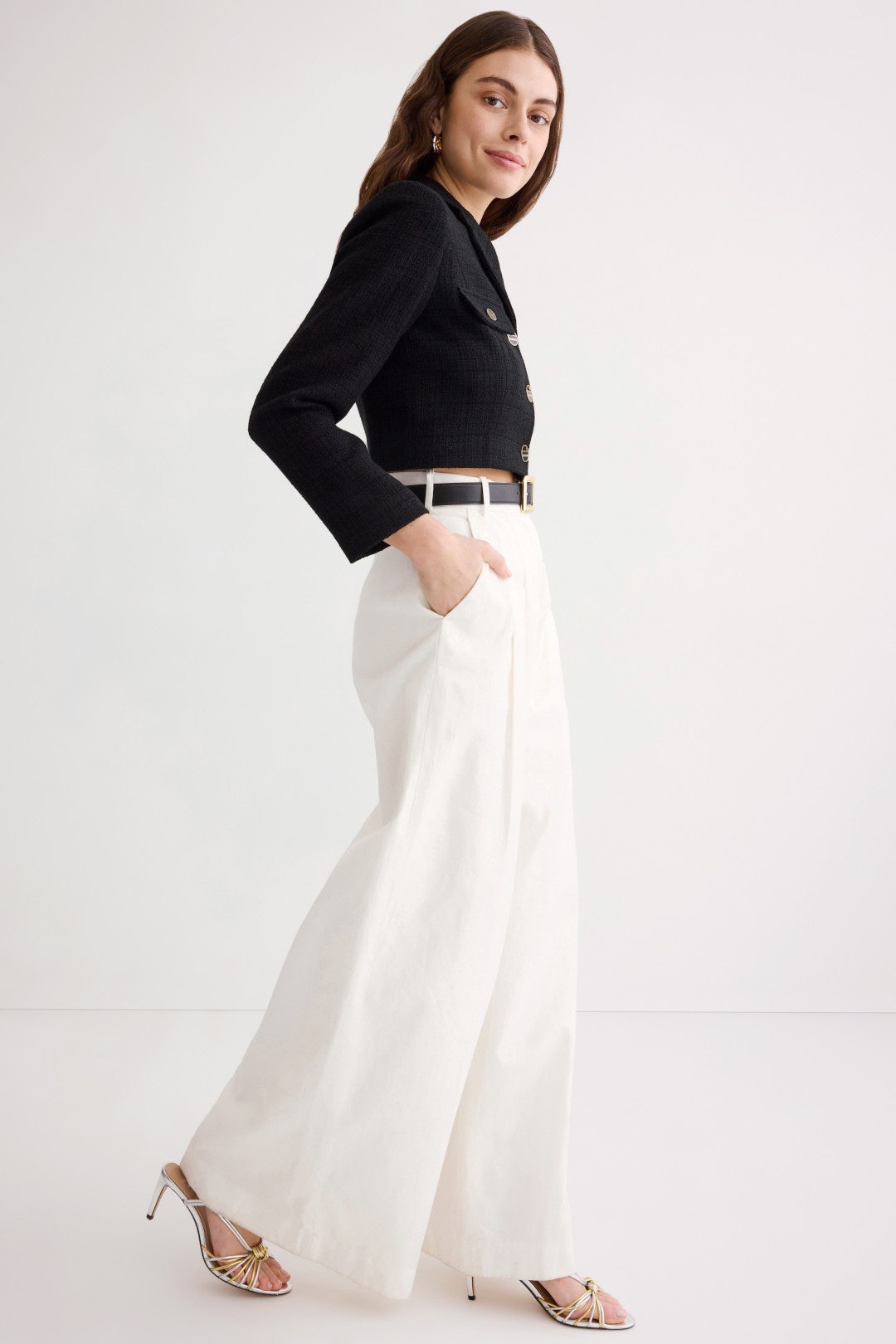 Cropped Tweed Button Up Blazer by Sandro 1