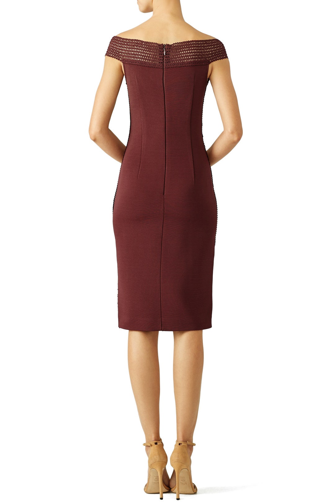 Burgundy Bandage Off Shoulder Dress by Nicholas 1