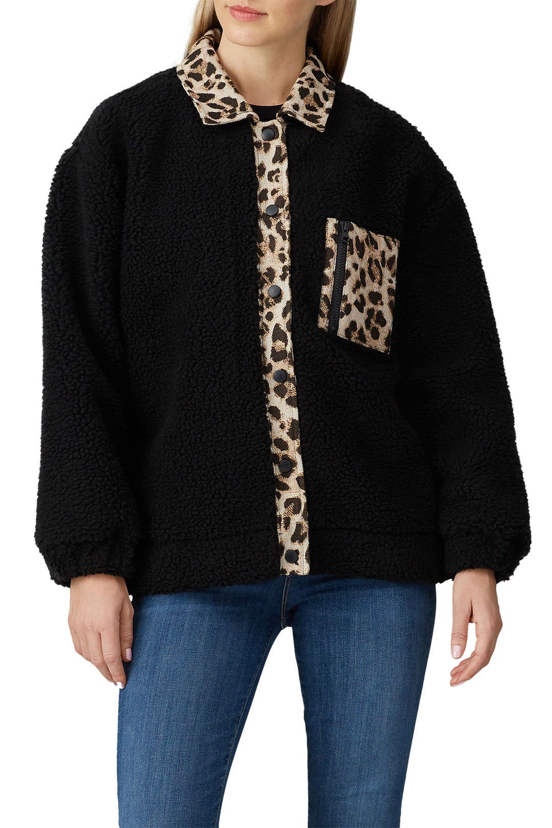 Leopard Trim Faux Sherpa Jacket by Louna 1