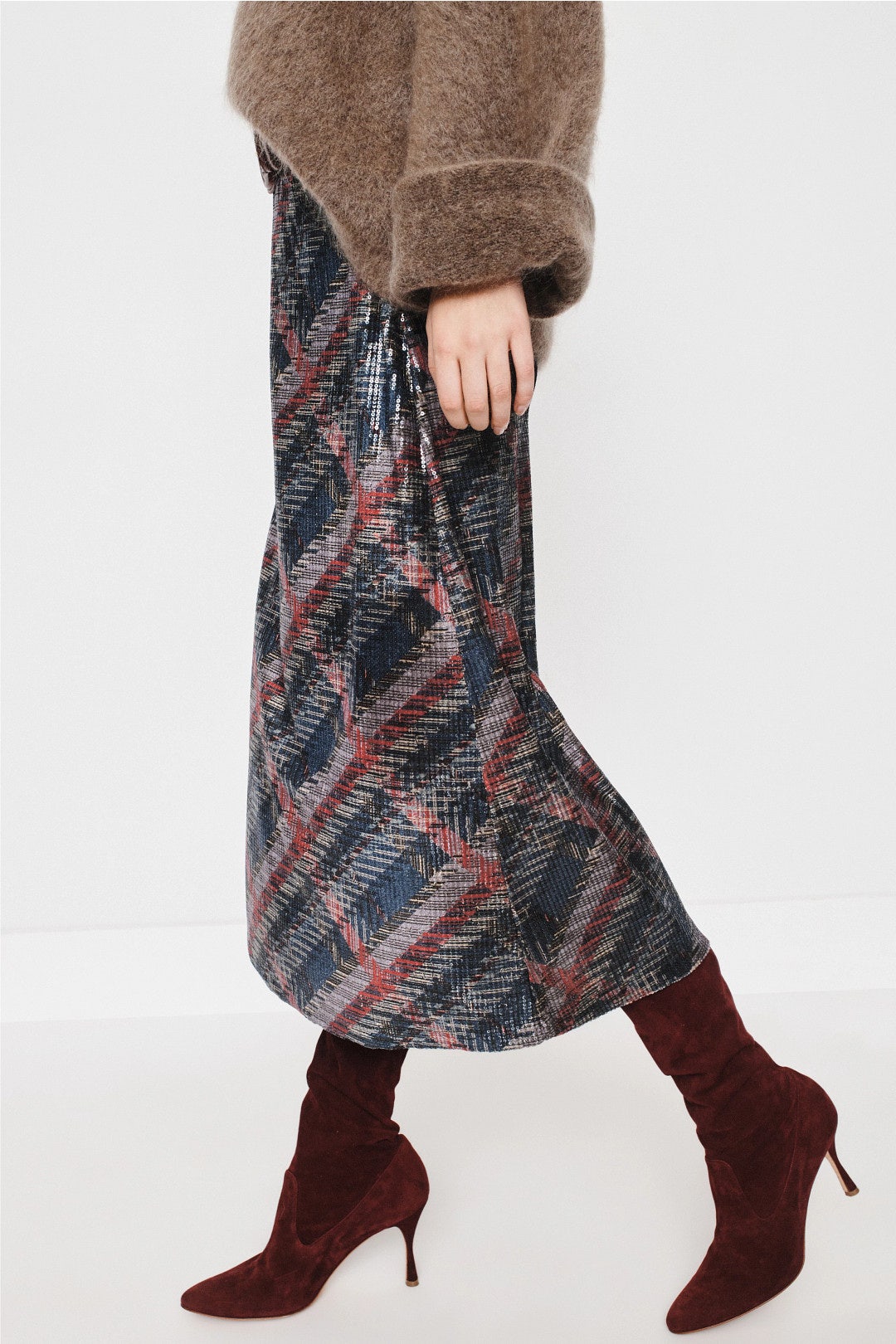 Gea Sequin Tartan Skirt by Aldomartins 1