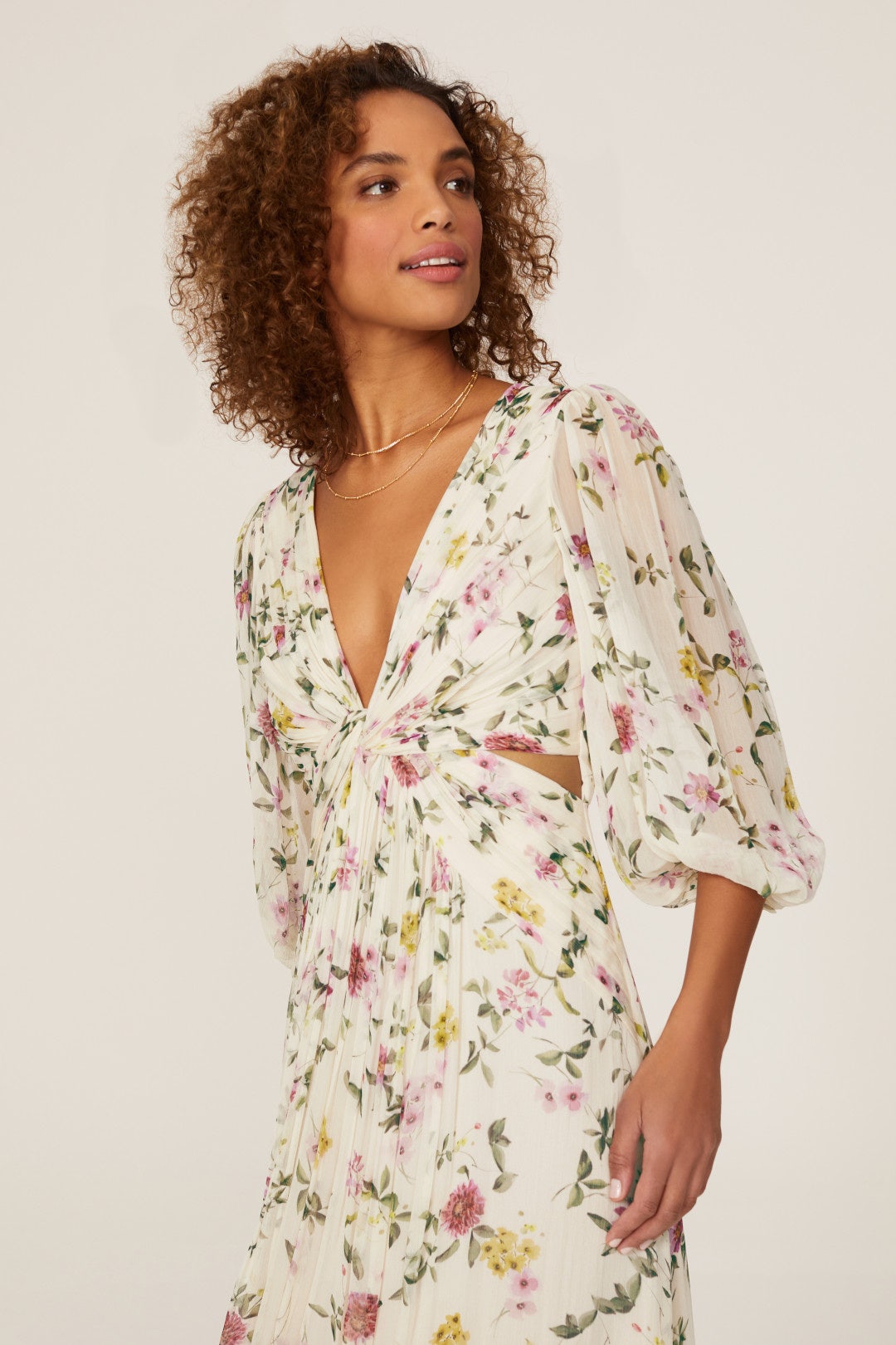 Floral Pleated Chiffon Gown by ML Monique Lhuillier 1