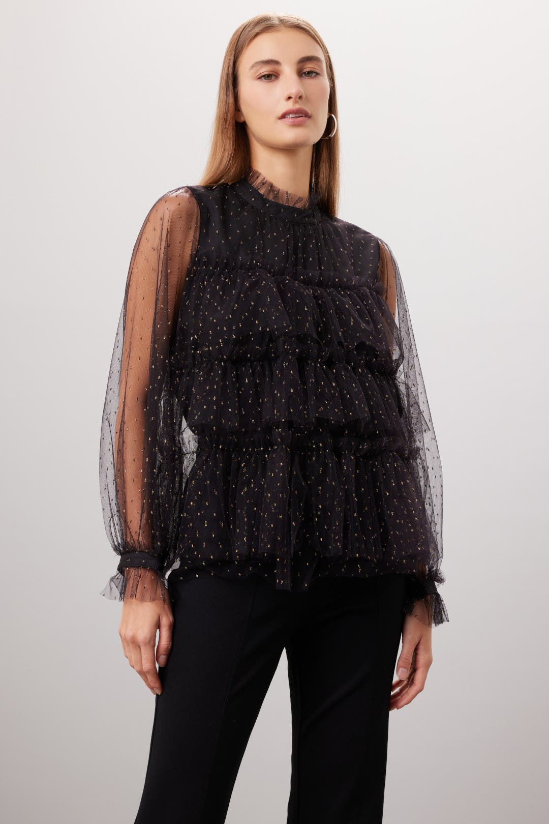 Daisy gather peplum UVcut sheer Parker -black-