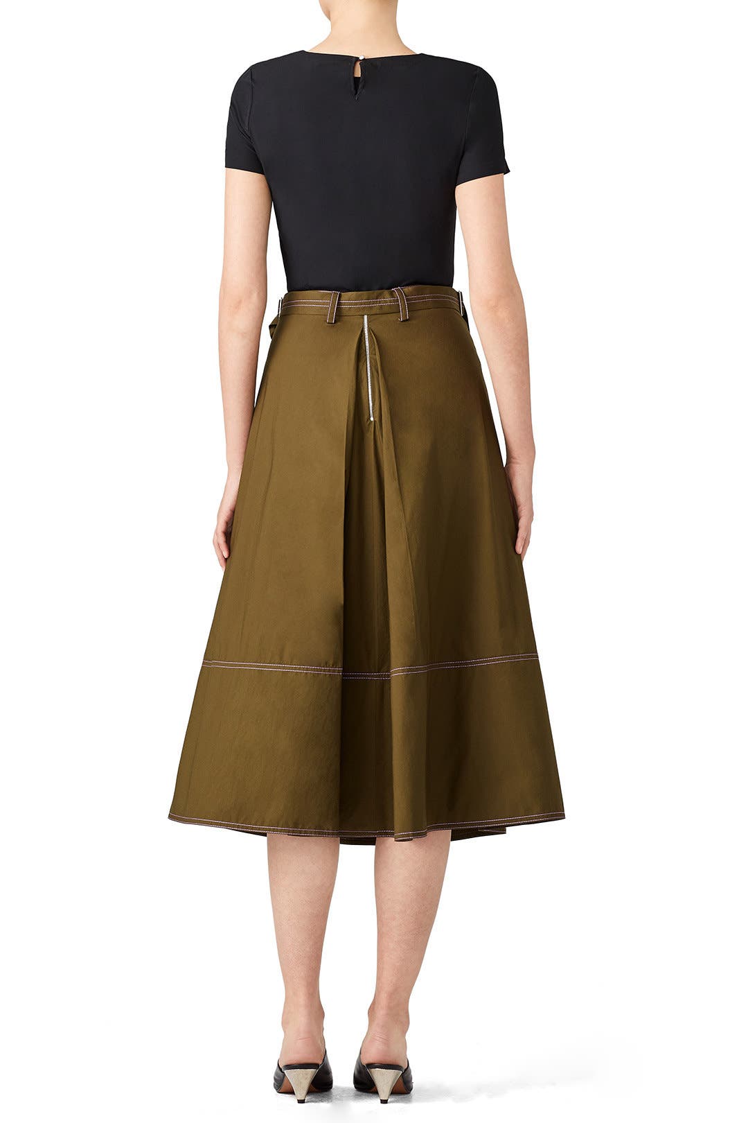 国内発送/送料関税込【MARNI】GOMA TAFFETA SKIRT Olive Taffeta Midi Skirt by Marni | Rent the Runway