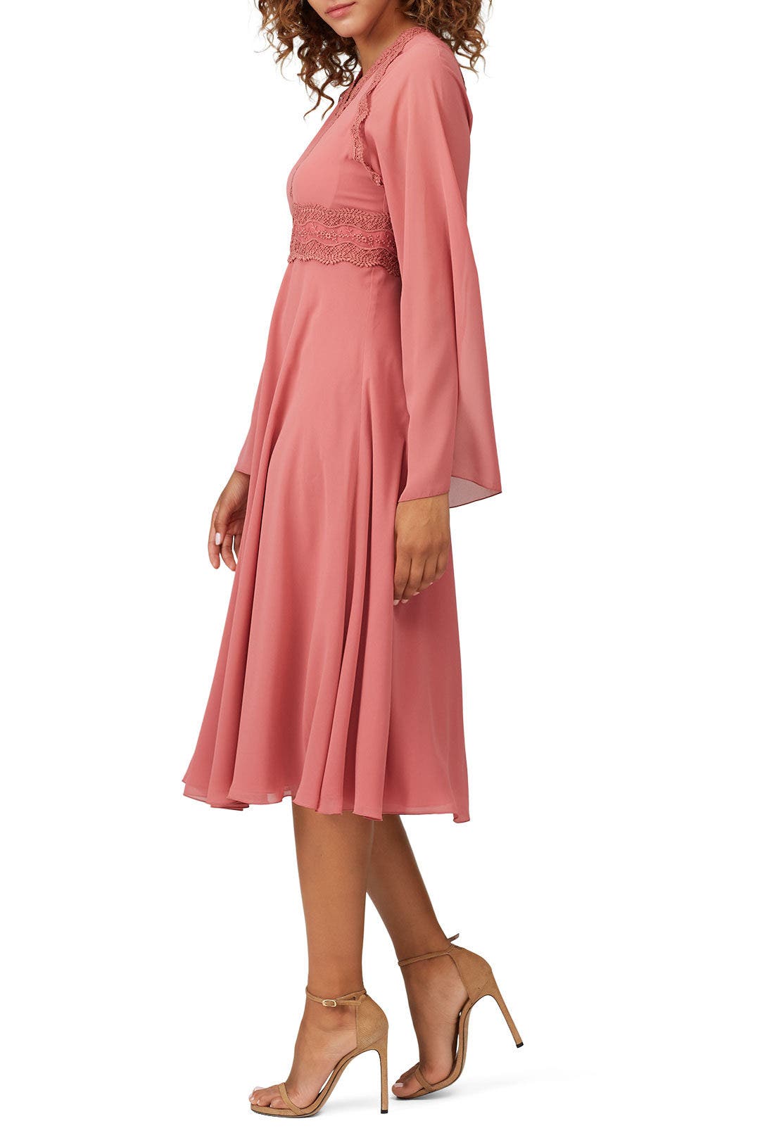 Pink Lace Long Sleeve V-Neck Dress by Giamba 1