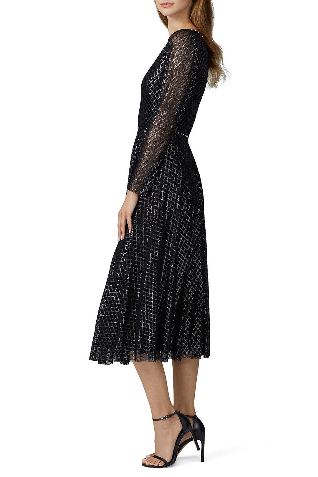 Black Printed Tulle Midi Dress by NISSA | Rent the Runway