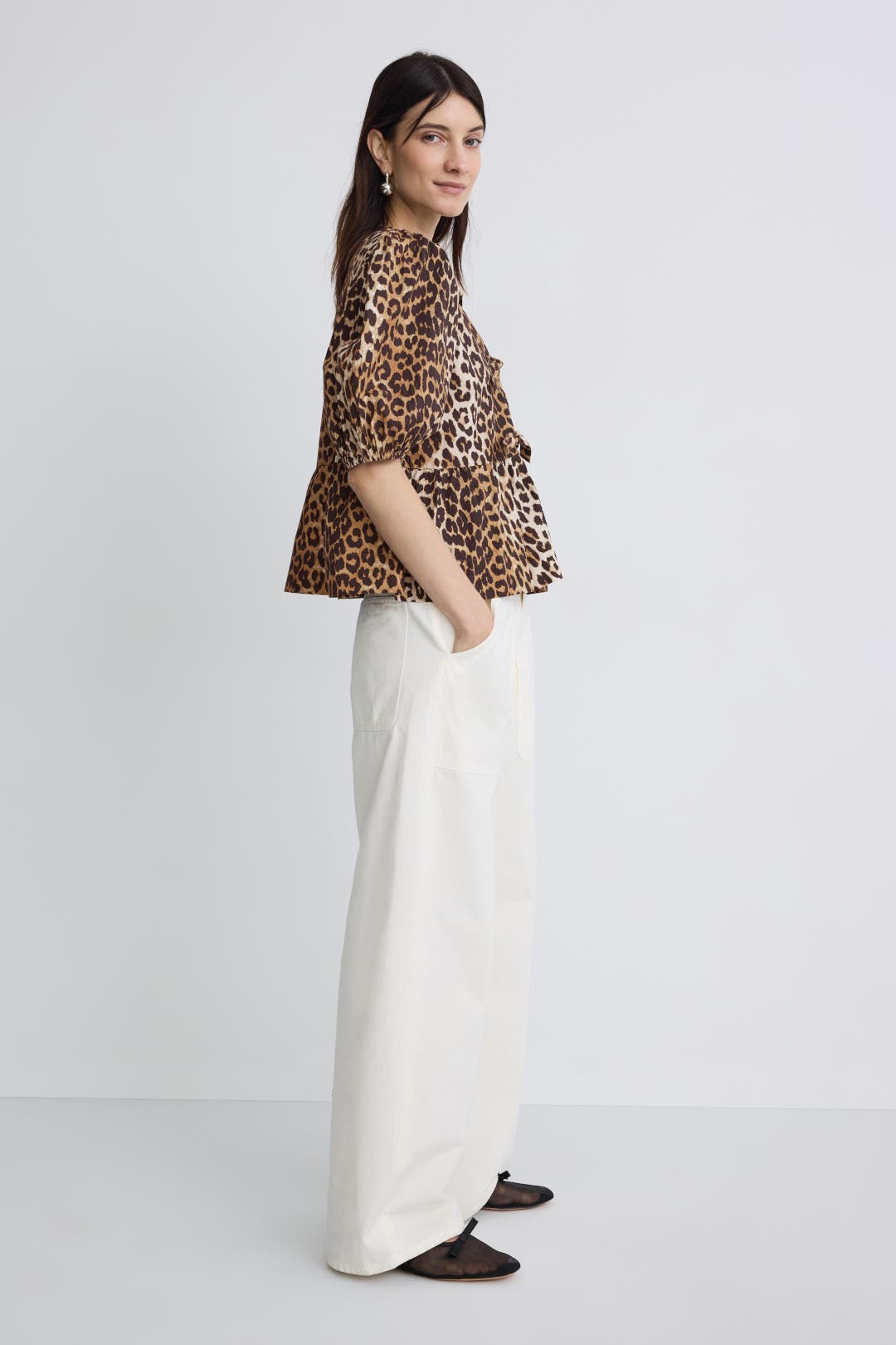 新品タグ付　GANNI　Printed Cotton Peplum Blouse GANNI Printed Cotton Peplum Blouse — MILI
