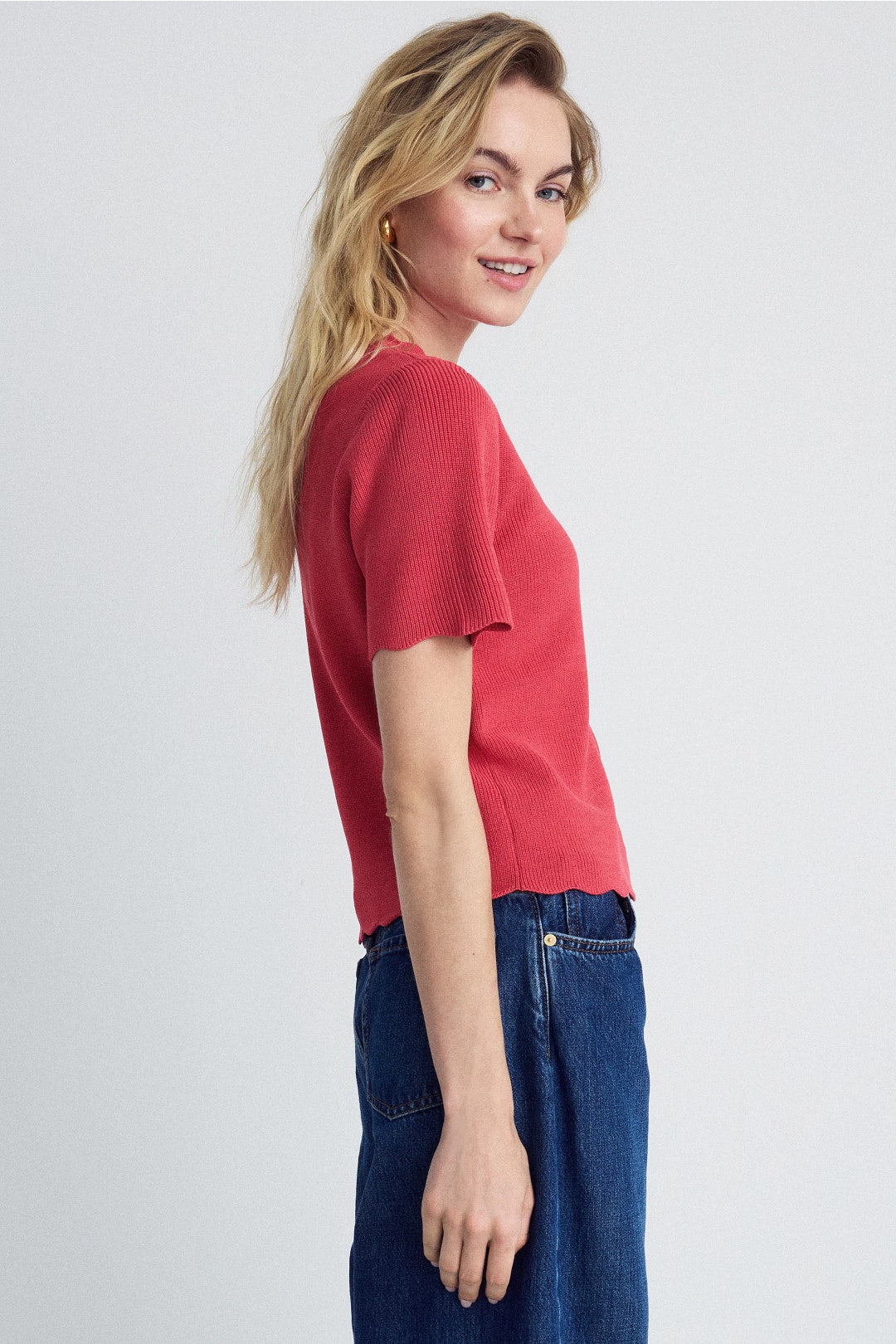 Crew Neck Top with Scallop Edge by CeCe 2
