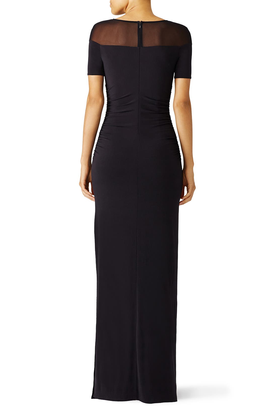 ベルベットラッフルフレア黒ワンピース Laundry by Shelli Segal Black Illusion Slit Gown by Laundry by Shelli Segal | Rent