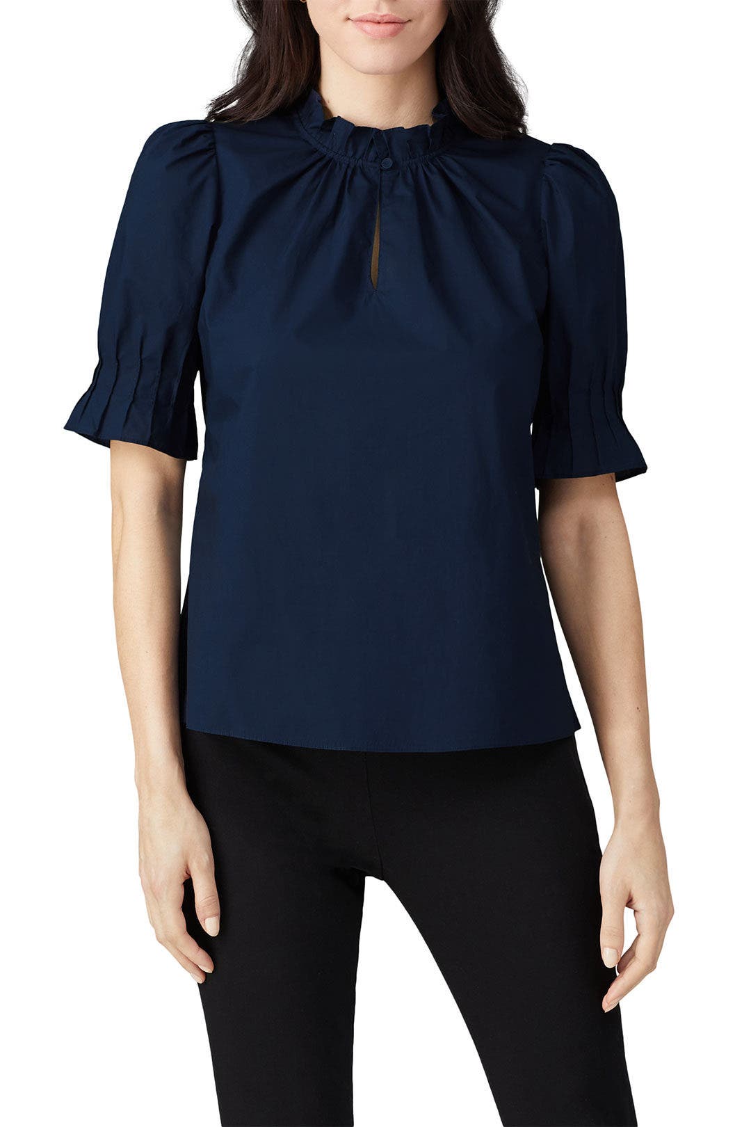 Navy Poplin Ruffle Top by Rebecca Taylor NYC 1