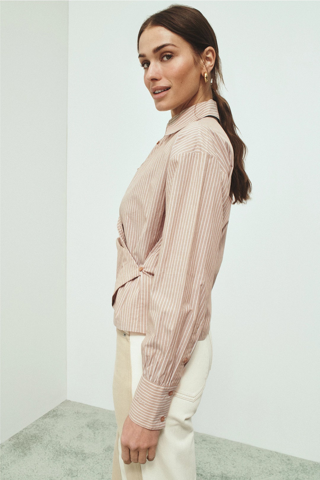 Ruched Collared Button Down Top by BOSS 1