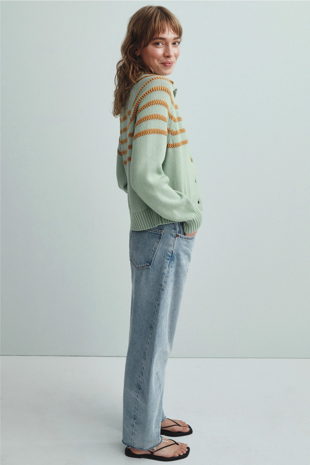 Scholar Striped Collared Cardigan by The Great. 1