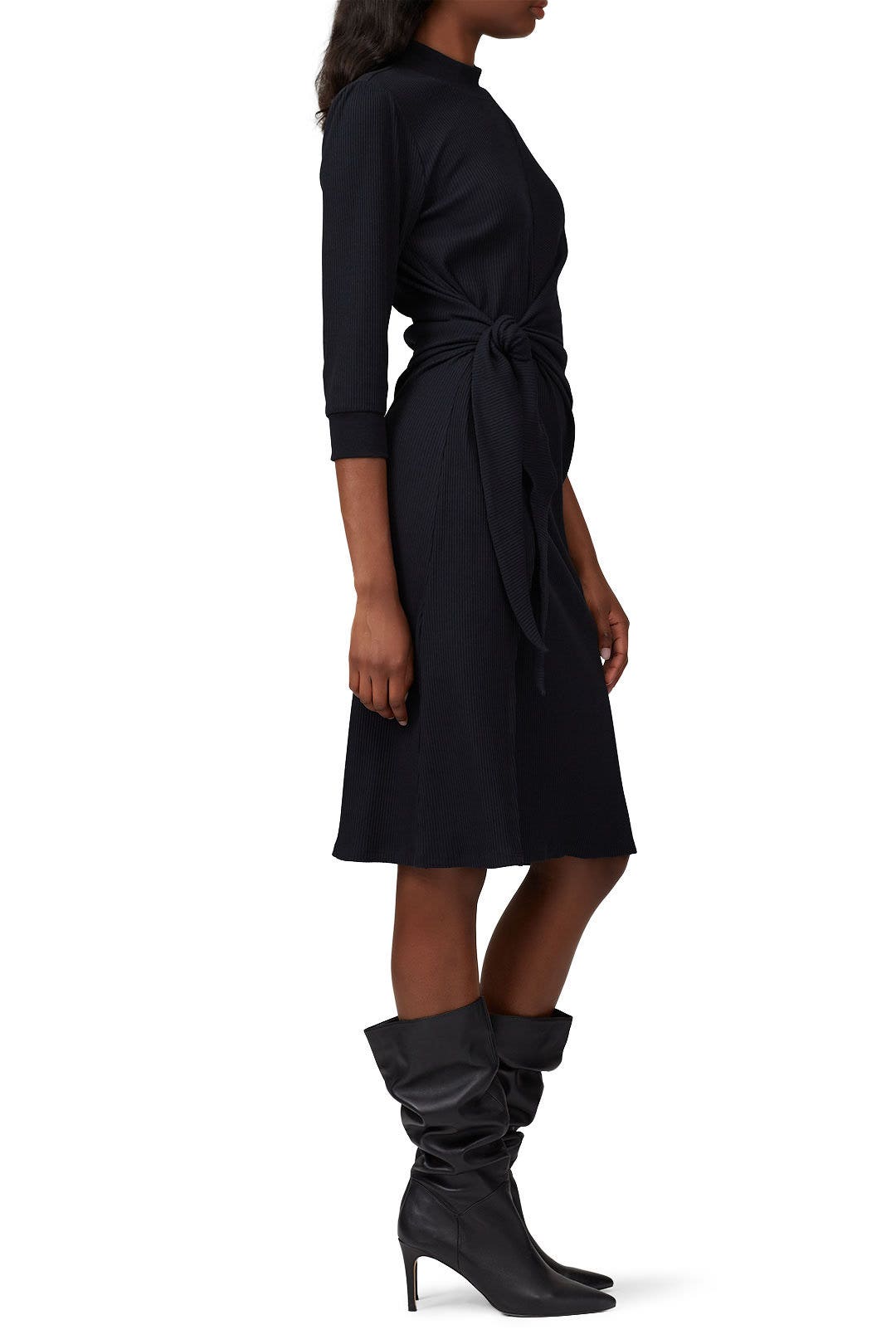 Black Long Sleeve Tie Knot Dress by KINLY 1