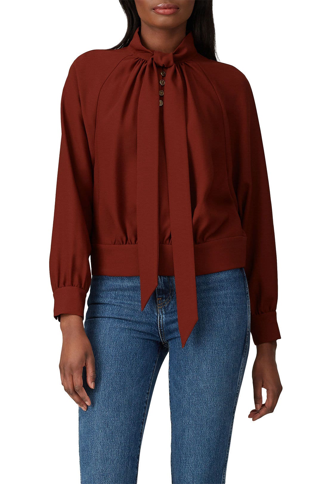 Brown Satin Tie Neck Blouse by Coach 1