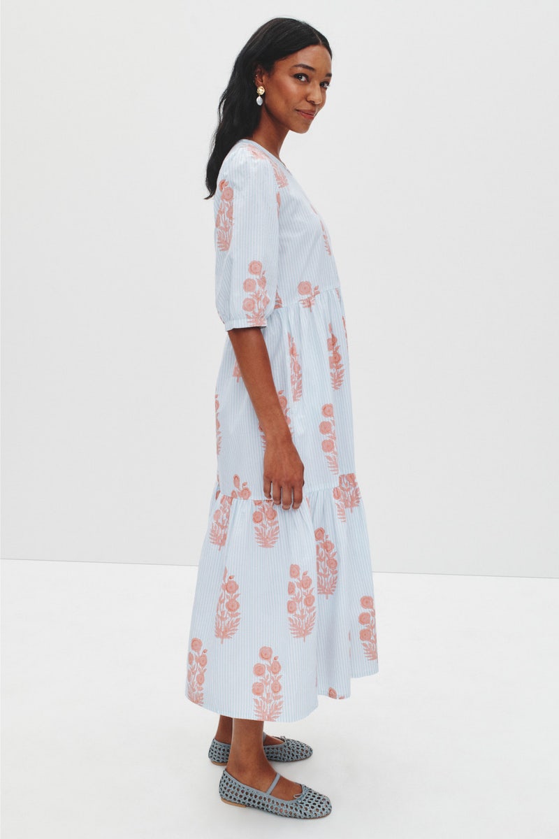Blue Floral Gaia Dress by SZ Blockprints - Photo 1