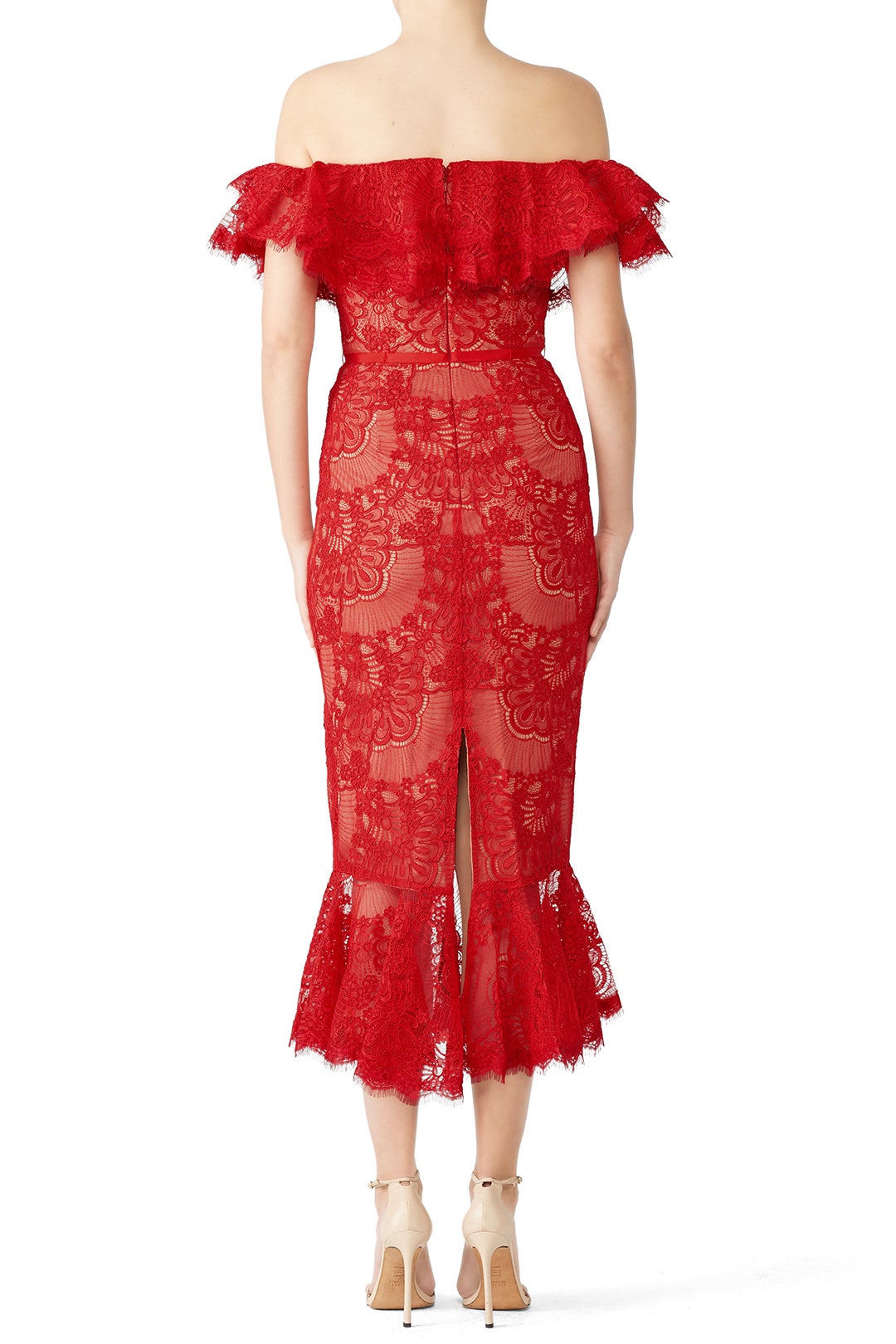 Red Laced Cocktail Dress by Marchesa Notte 1