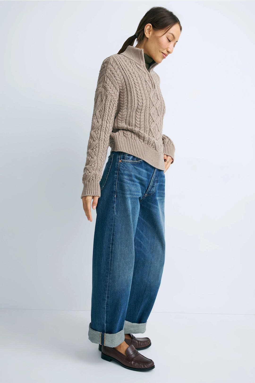 Cable Knit Brown Quarter Zip by Lauren Ralph Lauren | Rent the Runway