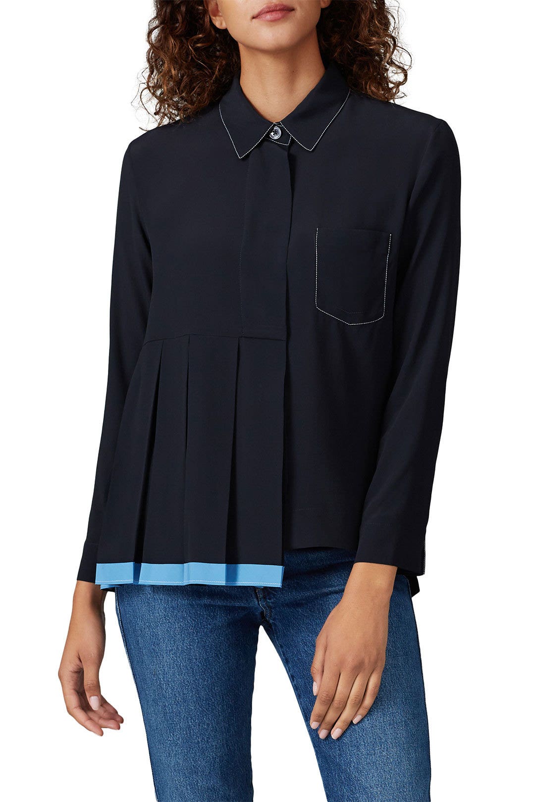 Navy Pleated Collared Shirt by Marni 2