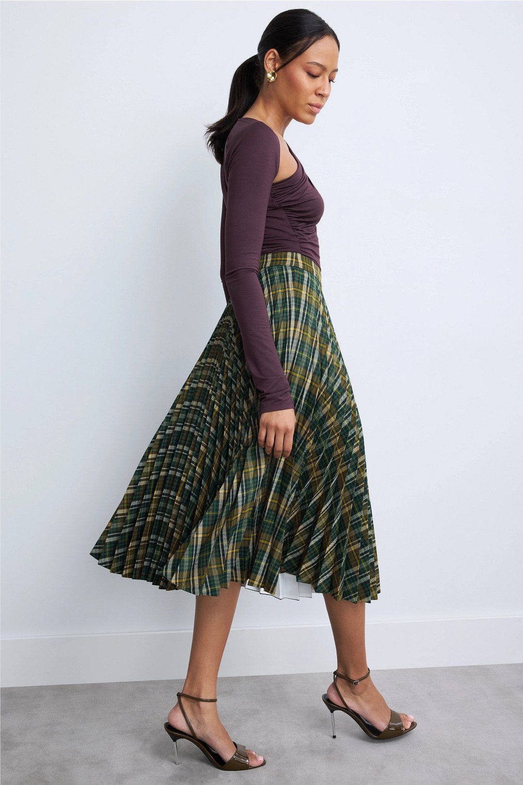 Pleated Plaid Midi Skirt by PLAN C x RTR 1