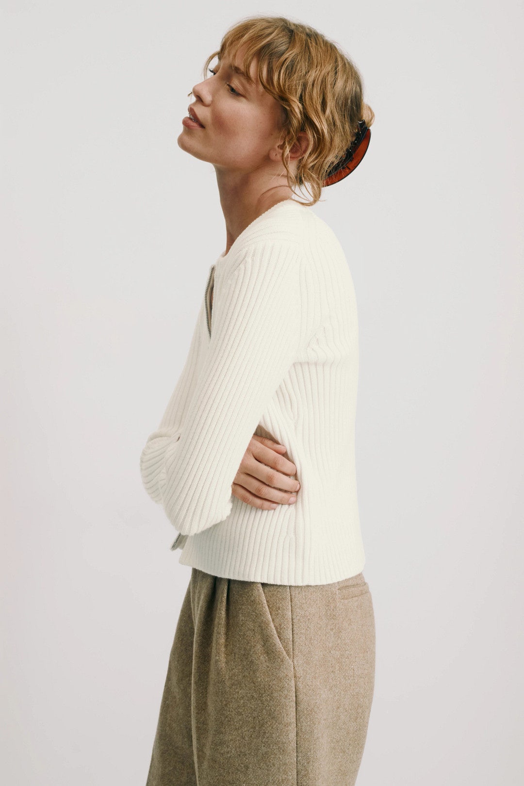 Crew Neck Zip Front Cardigan by Rosetta Getty x RTR 1