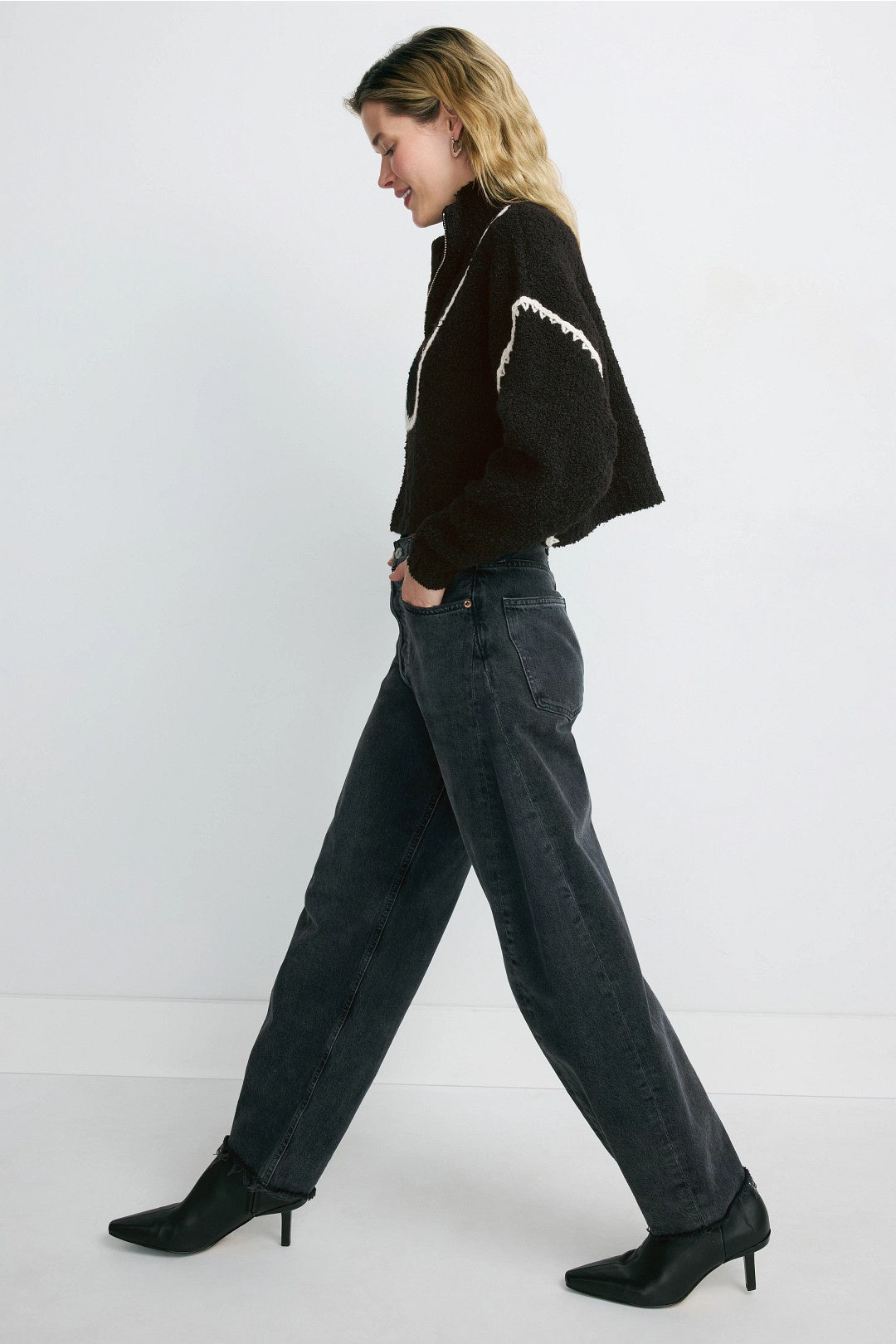 Contrast Stitch Cropped Hampton Sweater