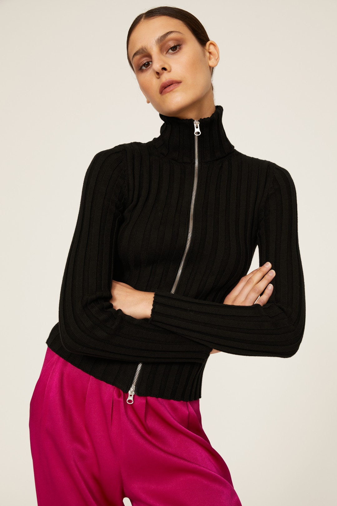 Black Ribbed Zip Pullover by MM6 Maison Margiela 1