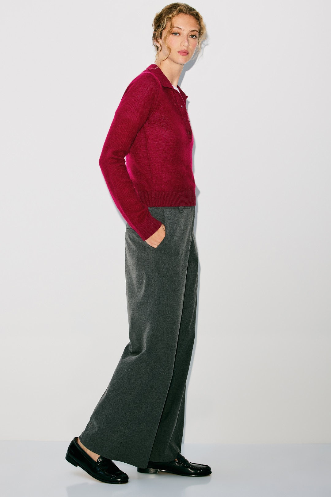 Cranberry Long Sleeve Polo by NAADAM 1