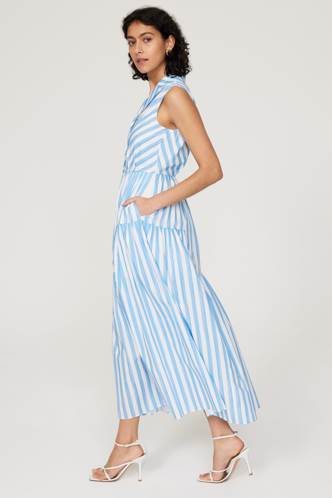 パーティードレス SALONI 1959 447395 Dresses Blue Saloni £595 Silk Crepe Olivia Dress Blue White XS S 6 Net a