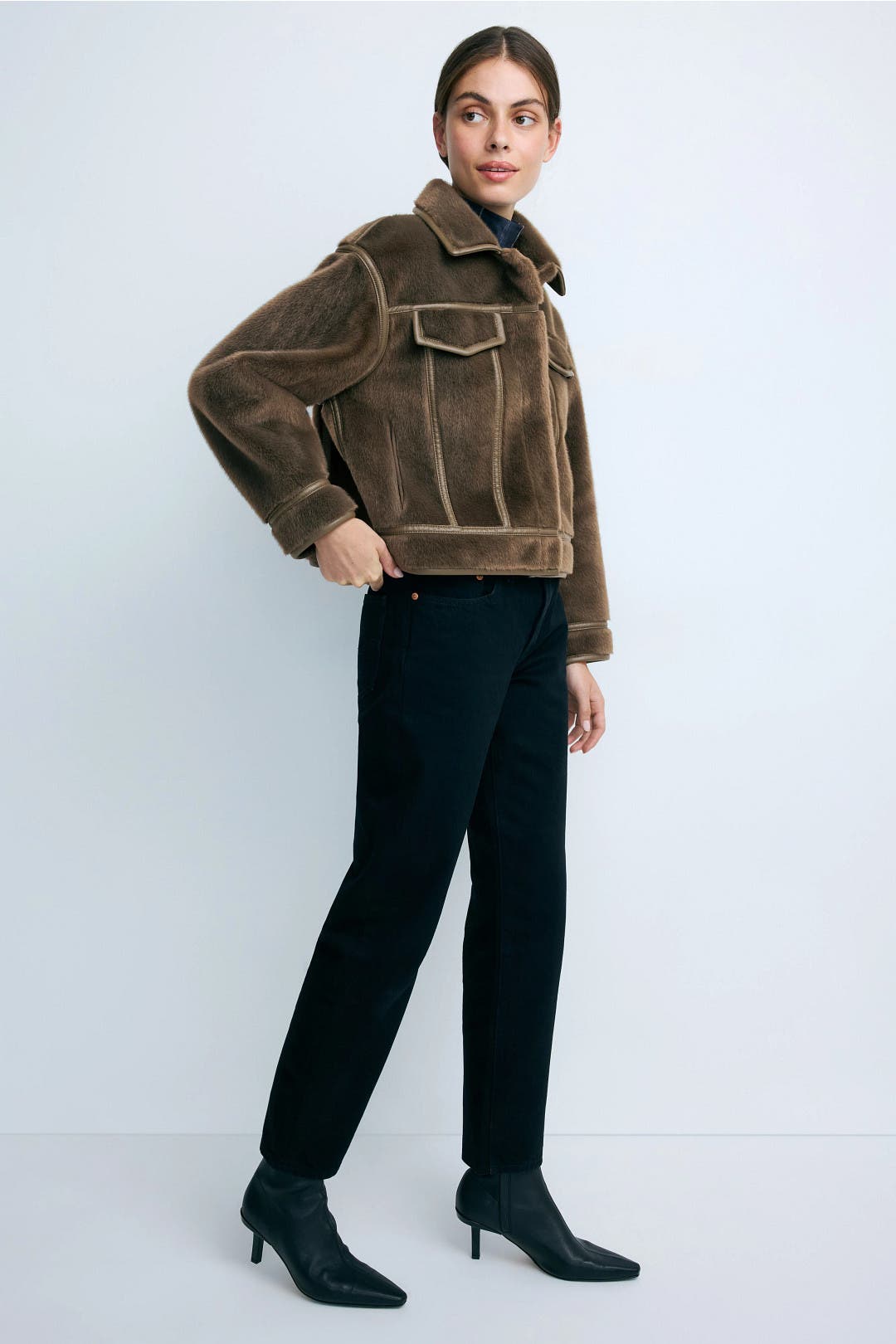 Green Monge Collarless Faux Fur Jacket by ZAPA | Rent the Runway