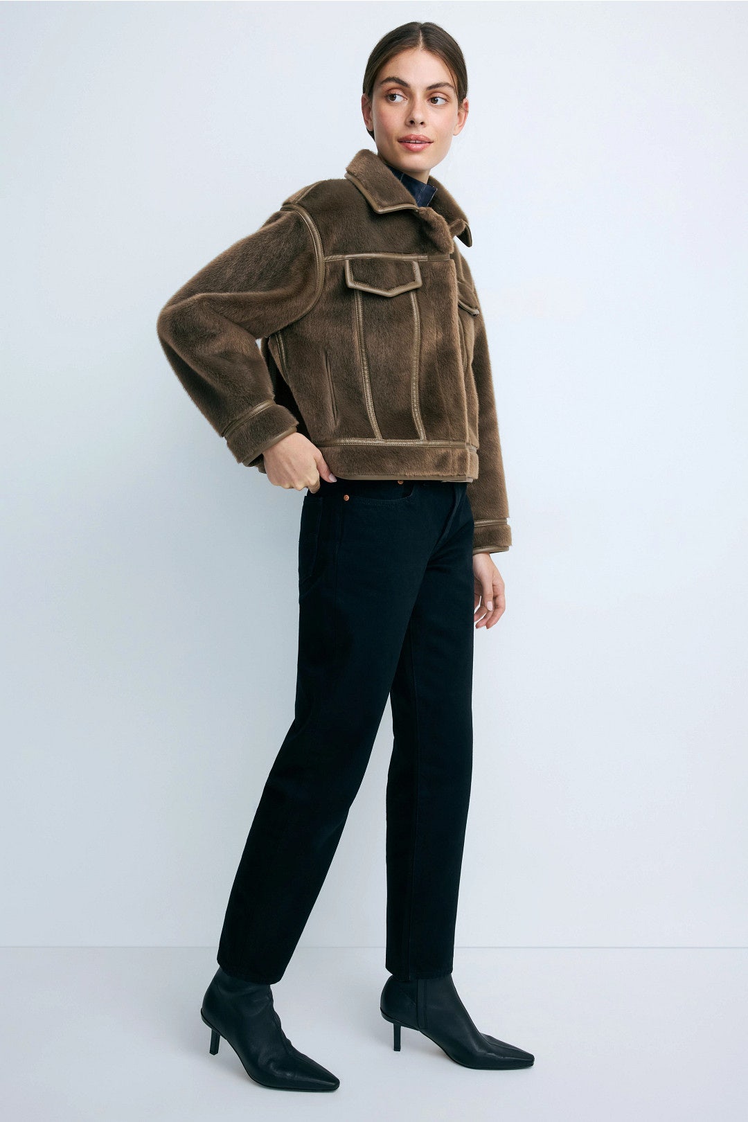 Green Monge Collarless Faux Fur Jacket by ZAPA 1