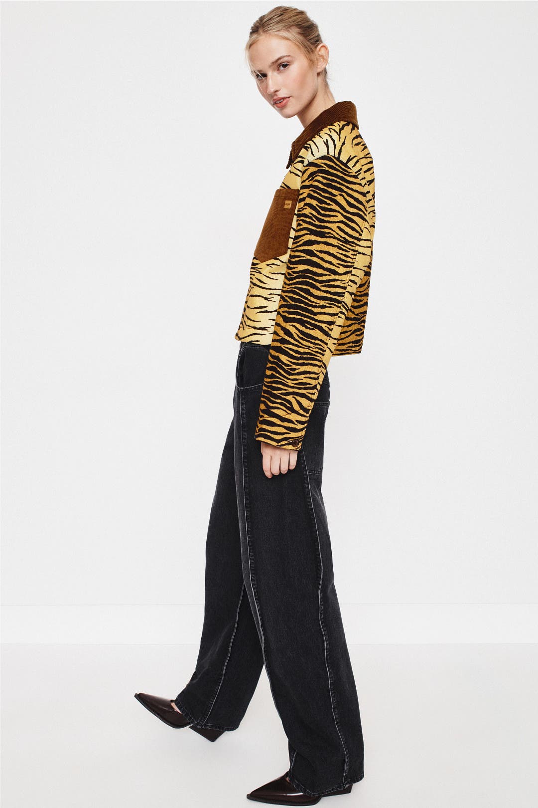 Tiger Print Stretch Gabardine Blouson Jacket by Moschino Jeans