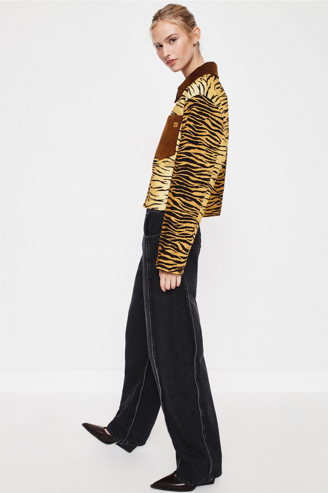 Tiger Print Stretch Gabardine Blouson Jacket by Moschino Jeans 1