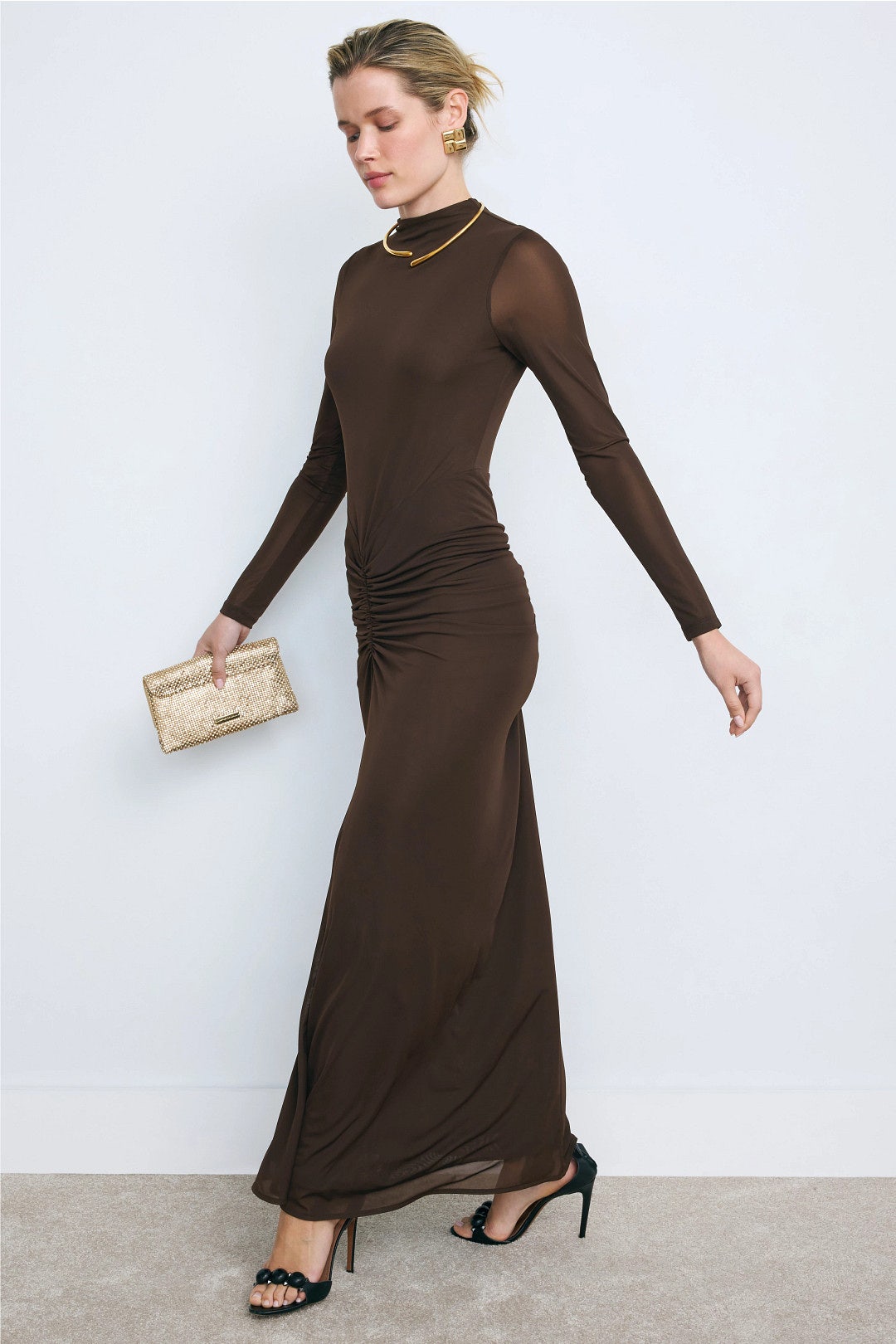 Mock Neck Ruched Dress by Ronny Kobo x RTR 1