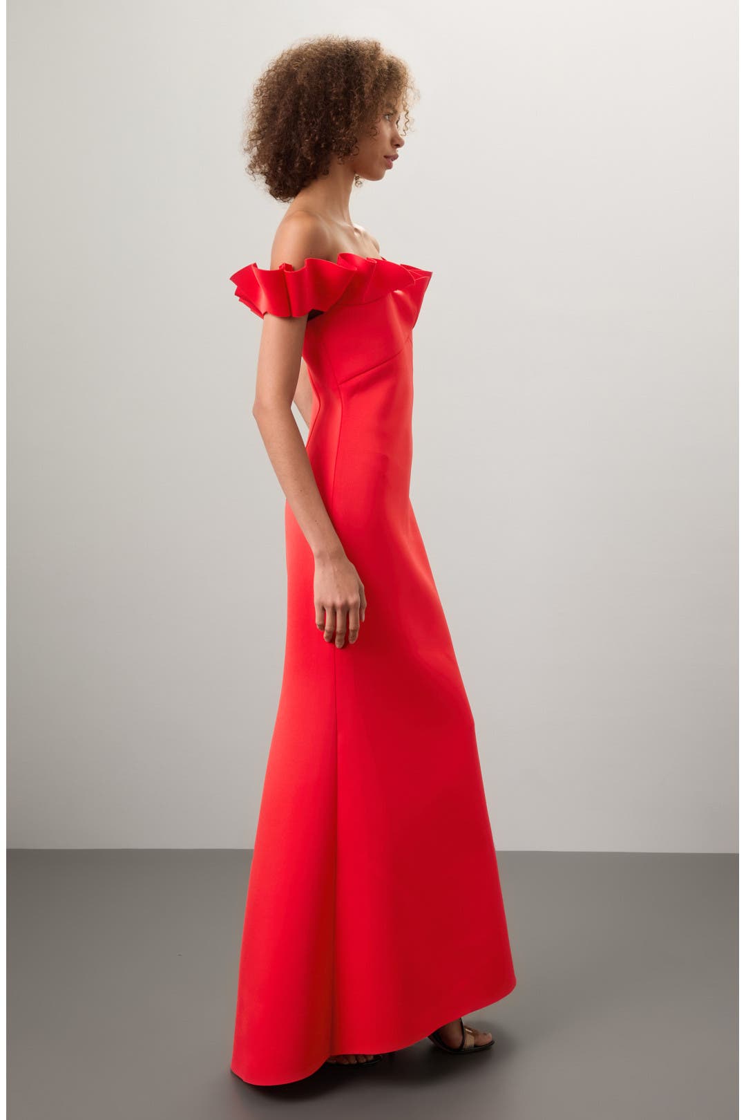 Red Off-the-Shoulder Ruffle Gown by Badgley Mischka | Rent