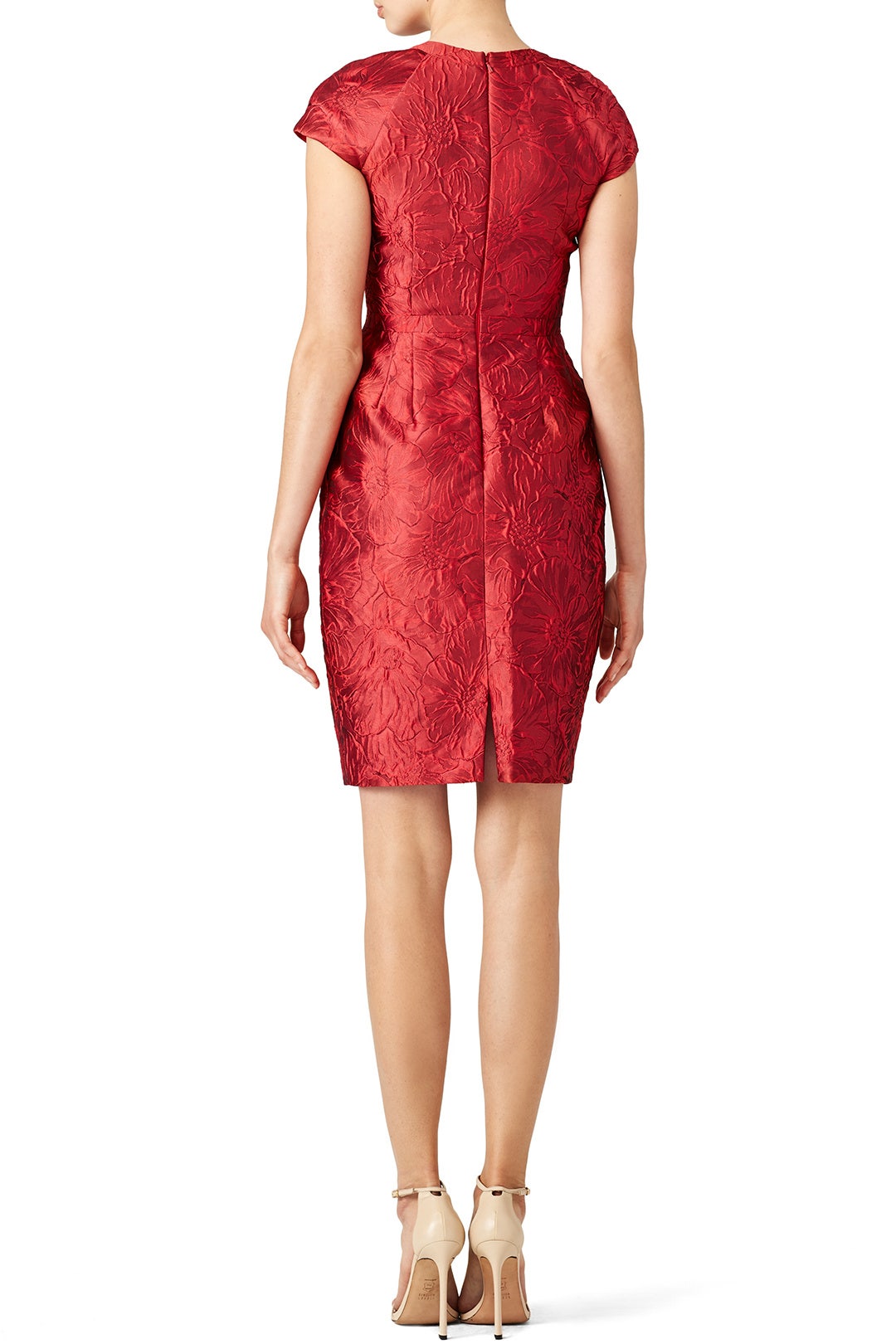 Red Cardinal Pleat Sheath by Carmen Marc Valvo 2