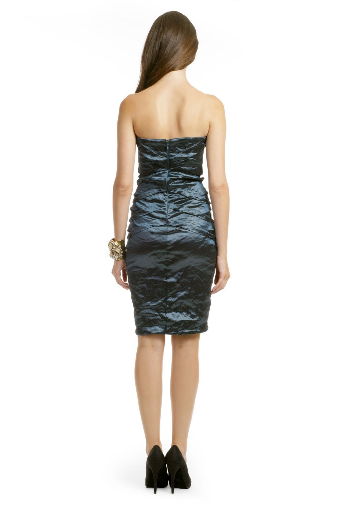 Teal Metallic Pintuck Dress by Nicole Miller 1