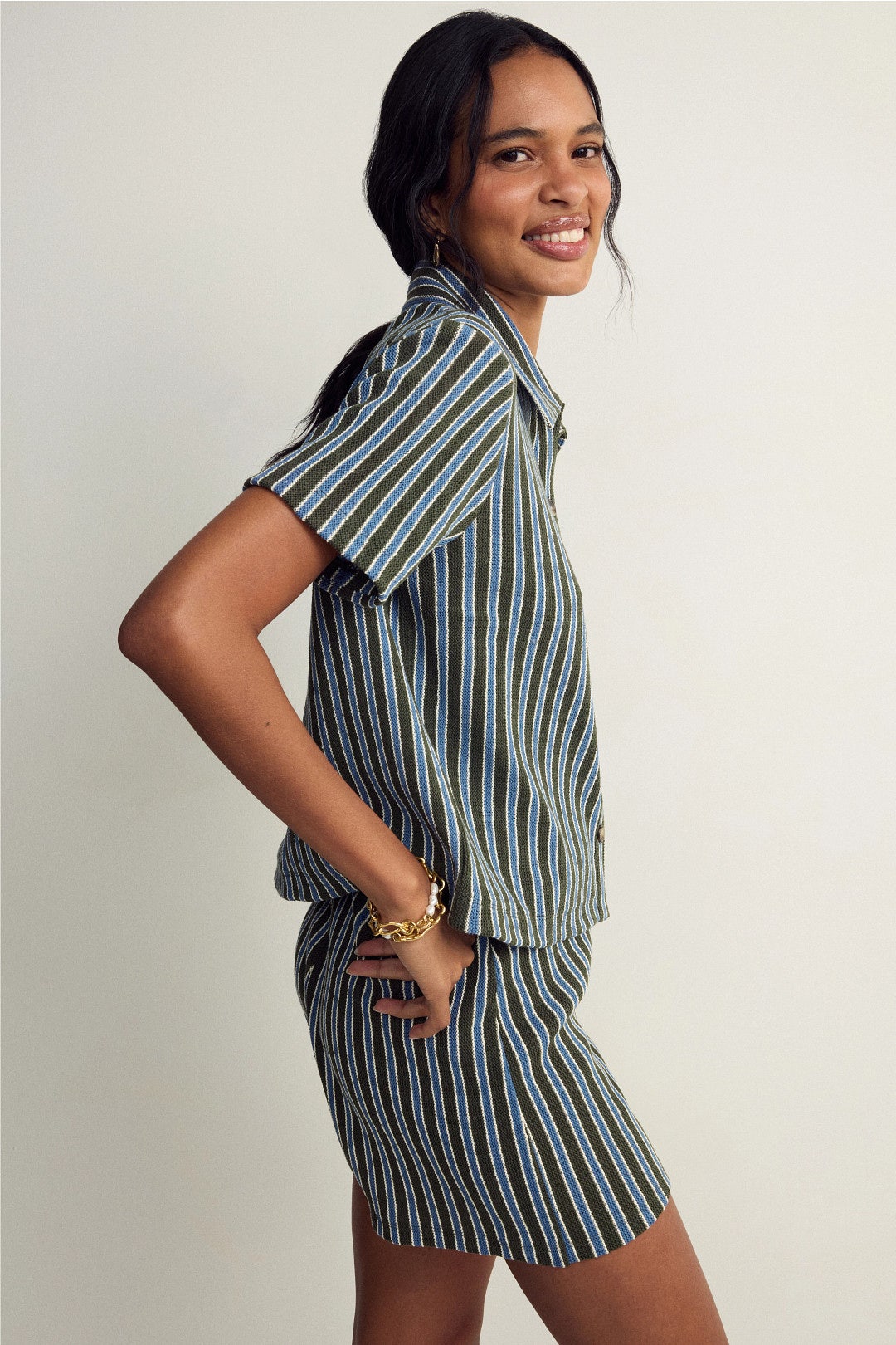 Kyan Striped Button Down Shirt by Veronica Beard 2
