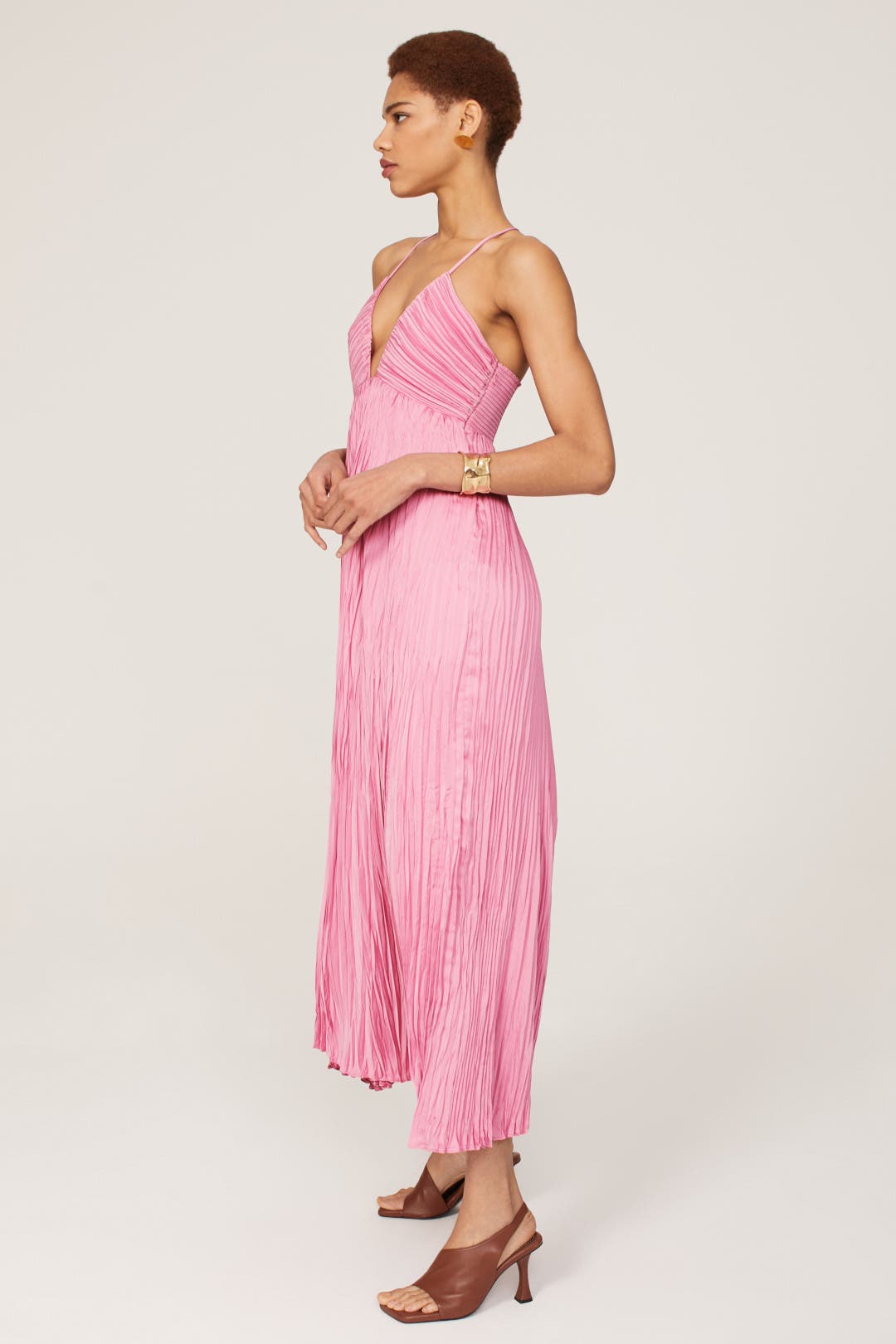alc orange angelina dress A.L.C. Angelina Satin Pleated Dress