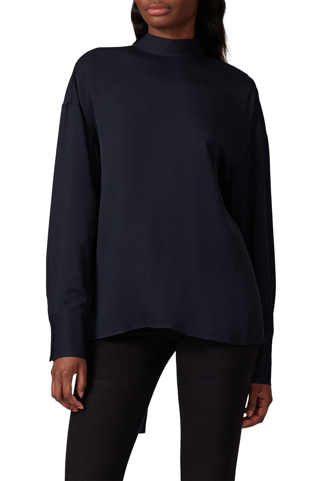 Navy Mock Neck Blouse by Jason Wu 2