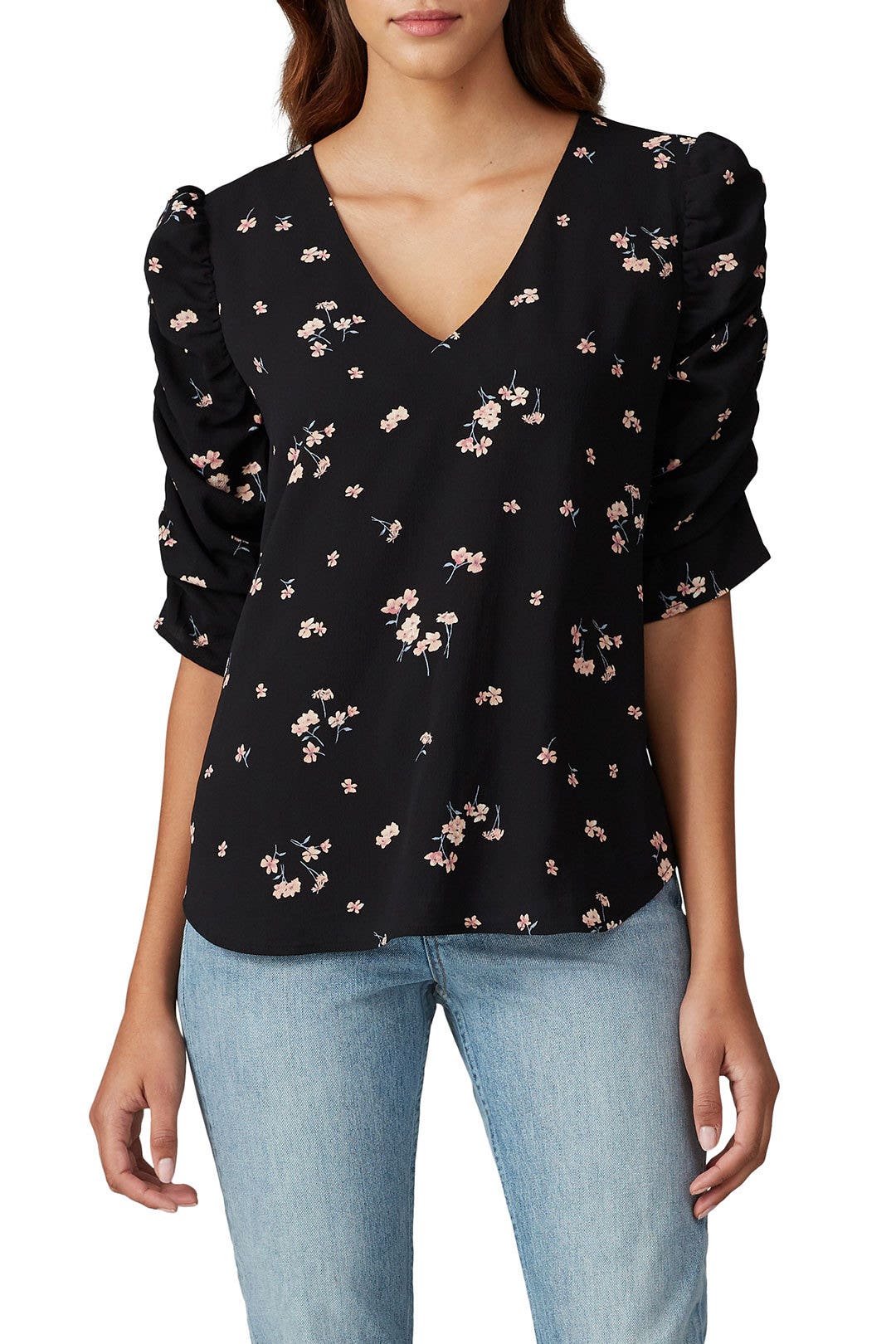 Black Shirred Sleeve Blouse by B Collection by Bobeau 2