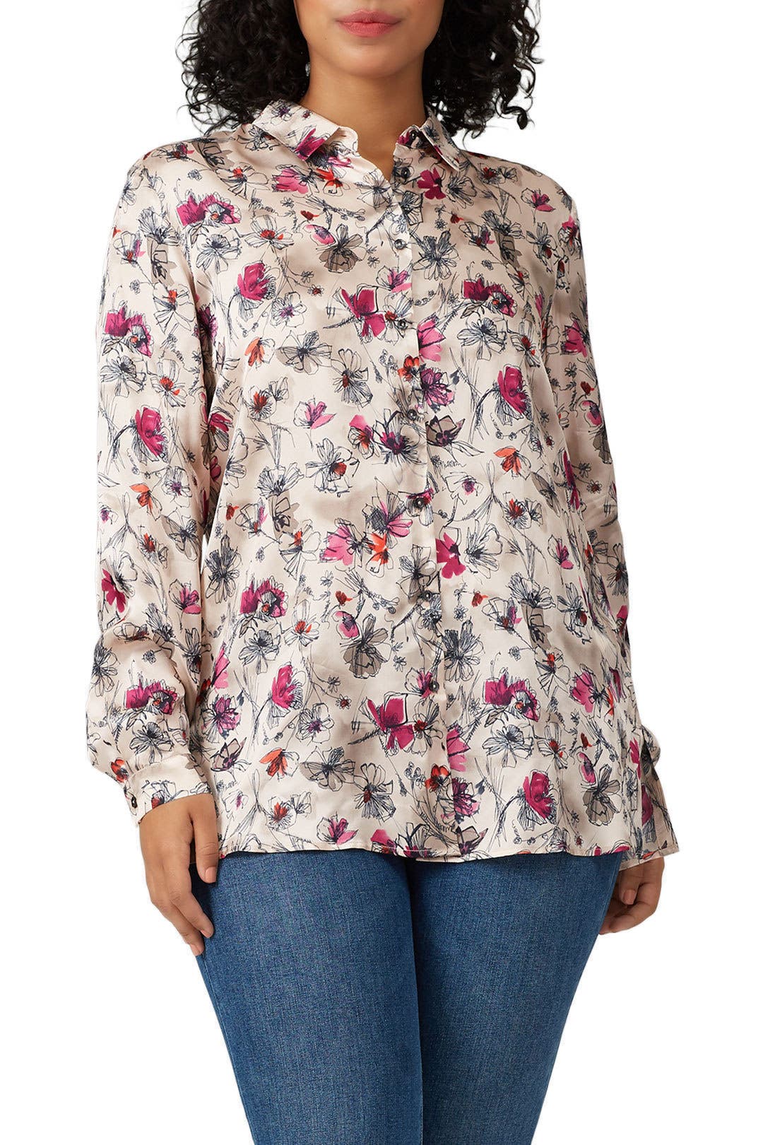 未使用タグ付き＊MARINA RINALDI リネンシャツ 開襟 サイズ15 Floral Bridget Top by Marina Rinaldi | Rent the Runway