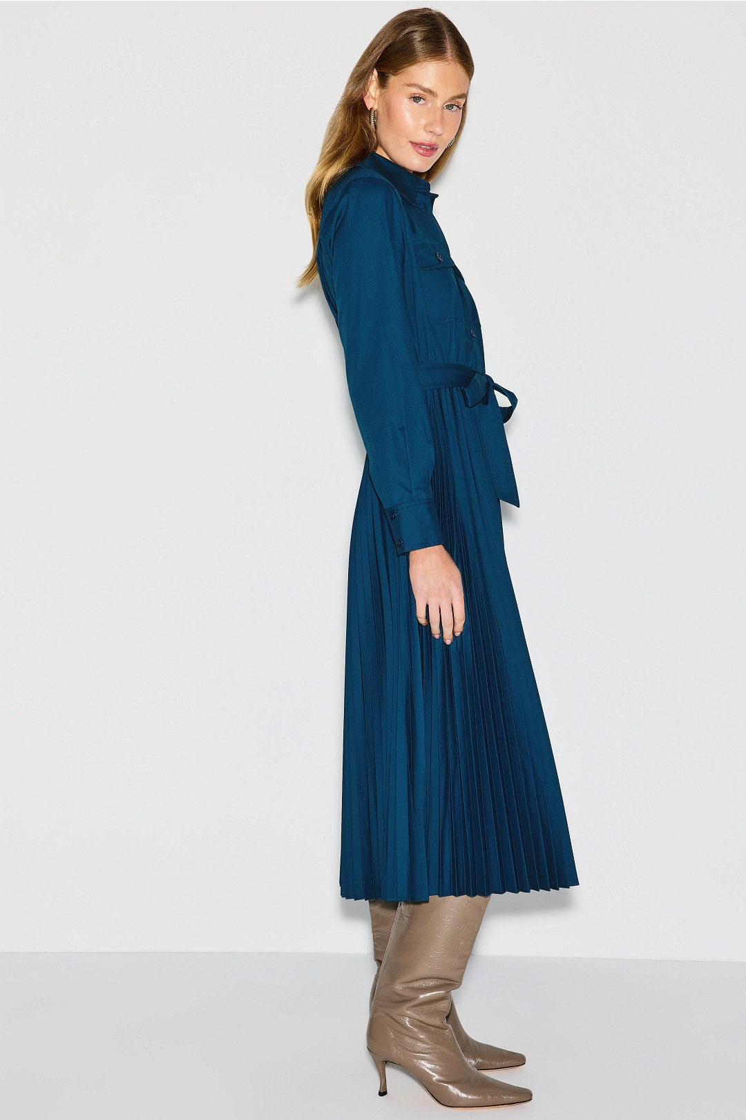Blue Pleated Midi Shirt Dress by Derek Lam 10 Crosby x RTR 1