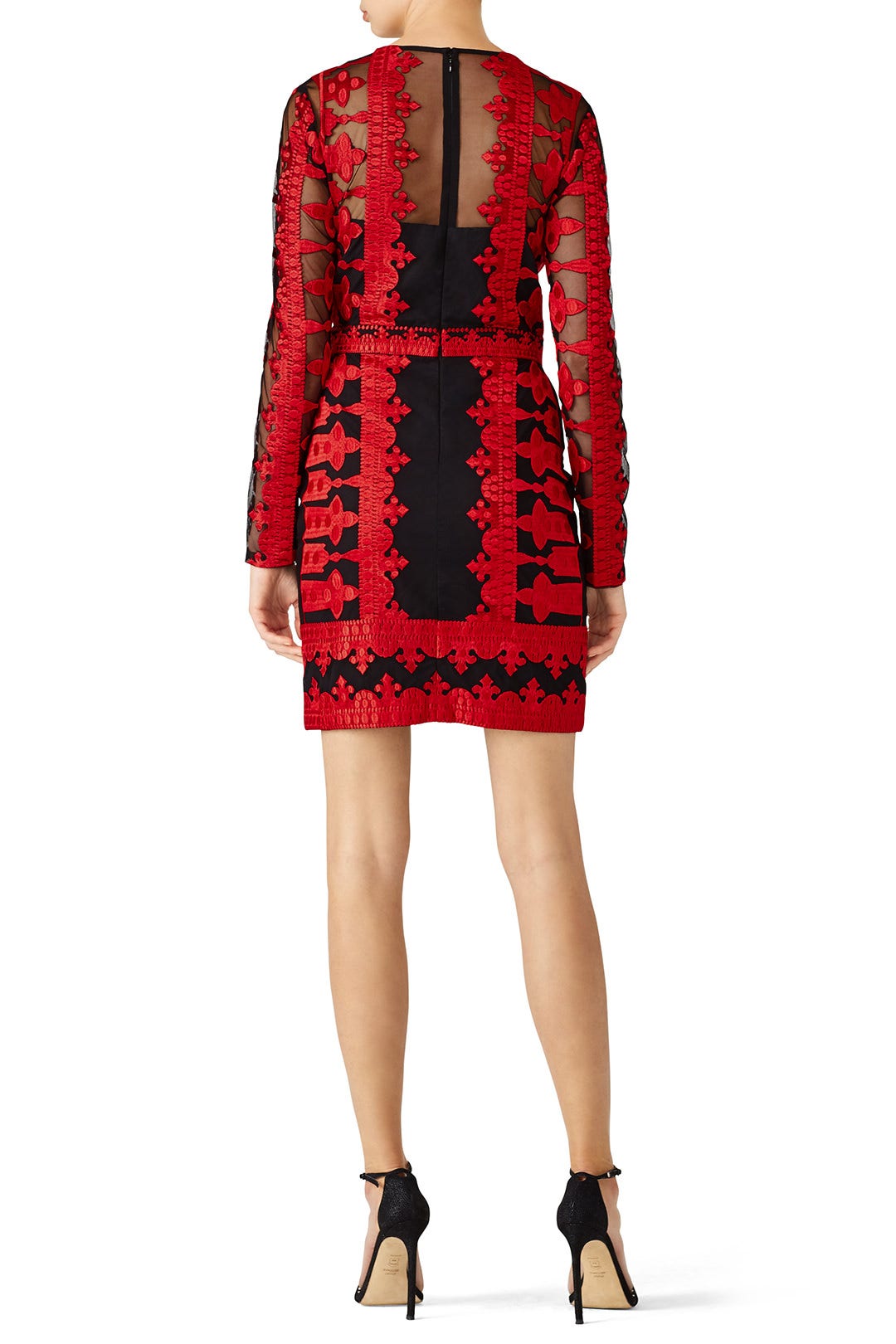 Red Embroidered Mesh Sheath by Nicole Miller 1